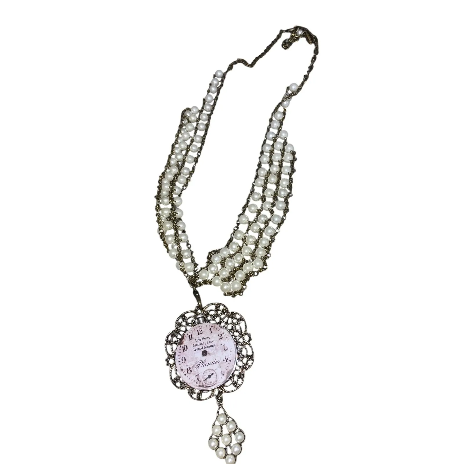 Plunder‎ Design "PAXTON" Faux Pearl & Faux Time Piece / Clock Statement Necklace - Image 6