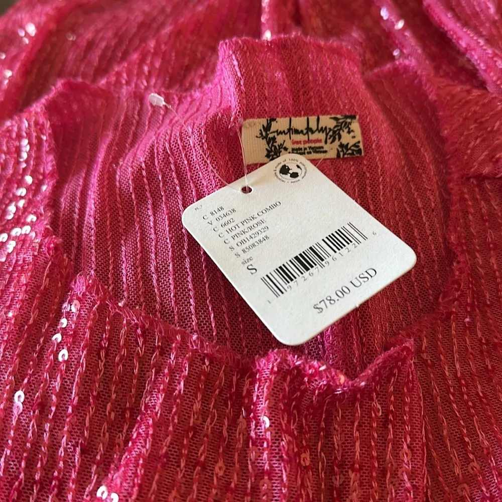 NWT Free People x Intimately FP Gold Rush Long Sleeve In Hot Pink Combo - Image 8