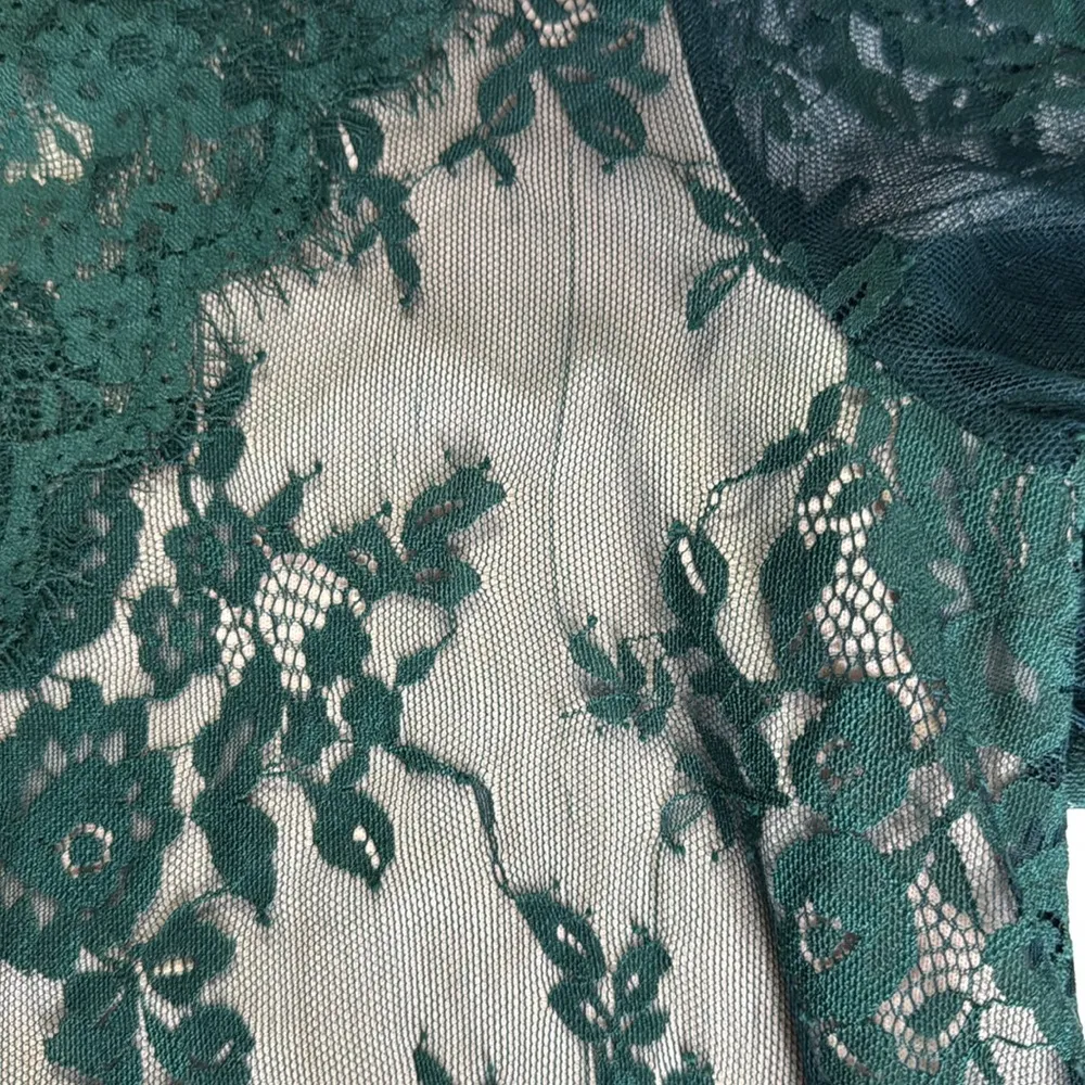 ANDREE BY UNIT Green Lace sheer Long Sleeve Dress M keyhole illusion holiday - Image 12