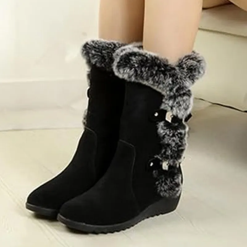 BRAND NEW ~ Women's Mid Calf Black Suede Fur Lined Waterproof Snow Boots ~ 8 1/2 Size 8.5 - Image 2