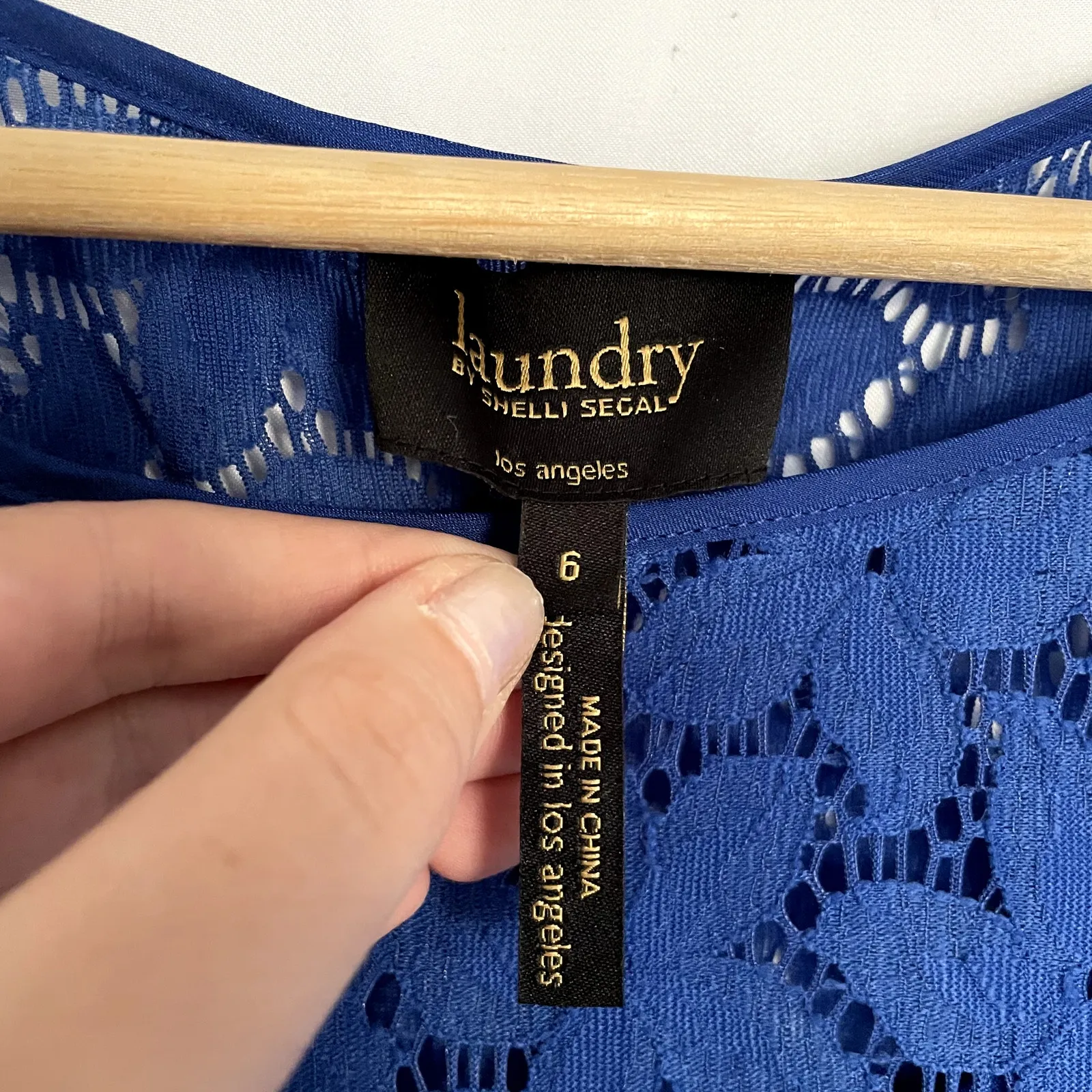 Laundry by Shelli Segal blue lace overlay floral long sleeved dress women's 6 - Image 3