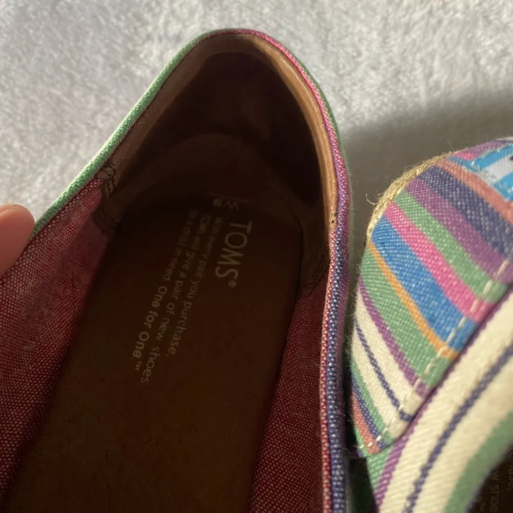 Toms Women’s Shoes Wedges Peep Toe Espadrilles Stripes Multicolored Size 9 - Image 5