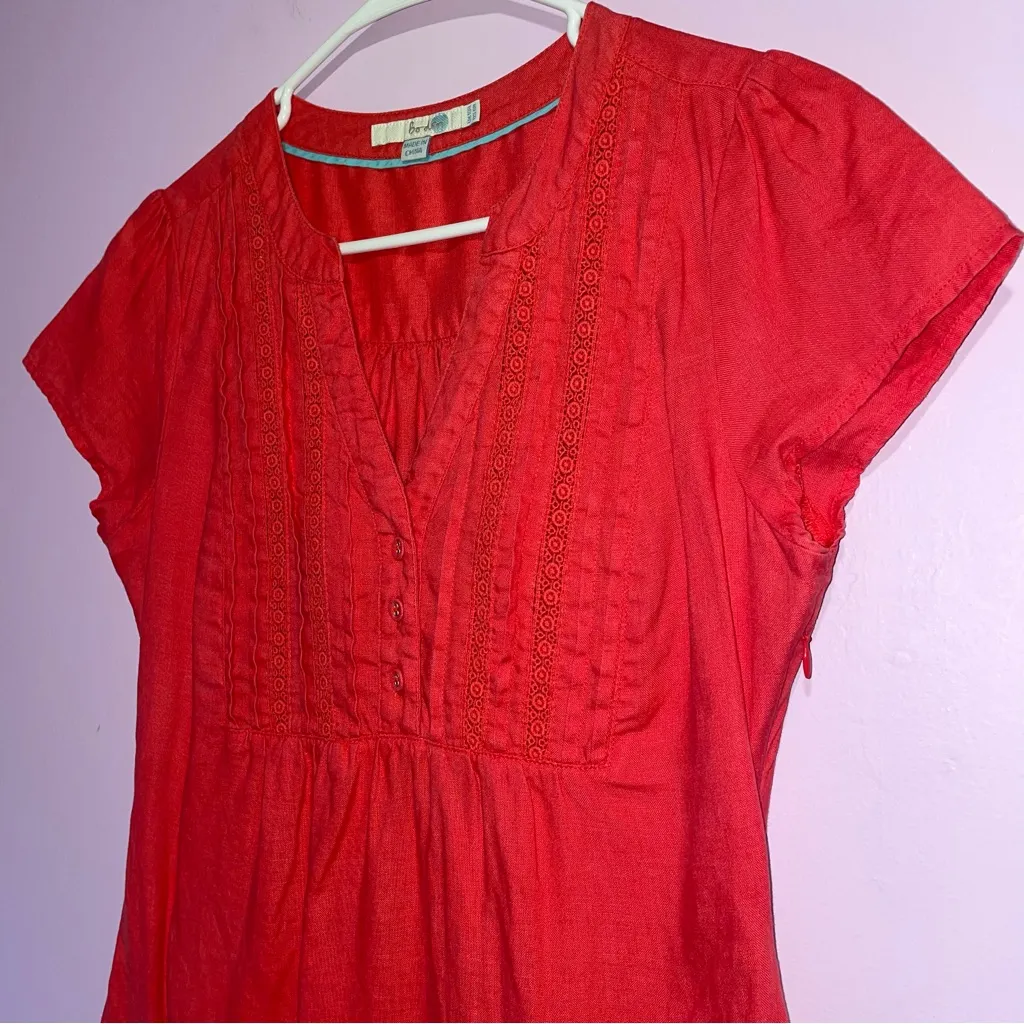 Boden Linen Mini Dress Women Size 6 Prairie Peasant Cottagecore Preppy Sundress Red - Image 2