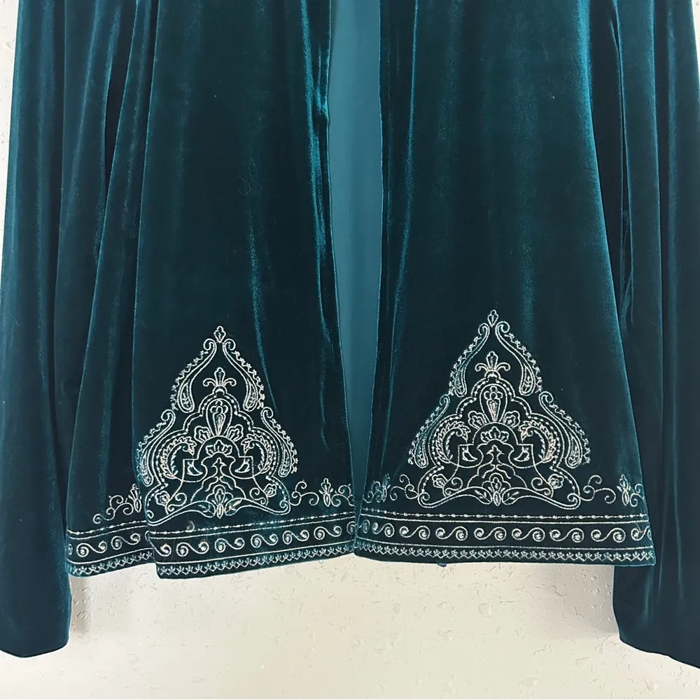 Coldwater Creek Turquoise Green Velvet Jacket Vintage Holiday Formal Medium - Image 3