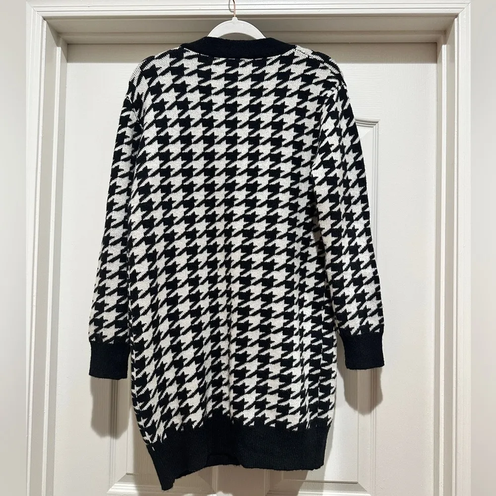Lulus Truly Iconic Black and White Houndstooth Cardigan Sweater Dress - Image 7