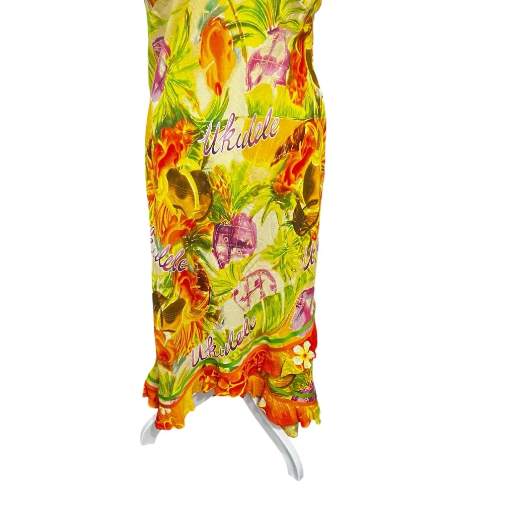 Vintage Jams World Hawaiian Midi Dress Ukulele Print Rayon Size Large - Image 4