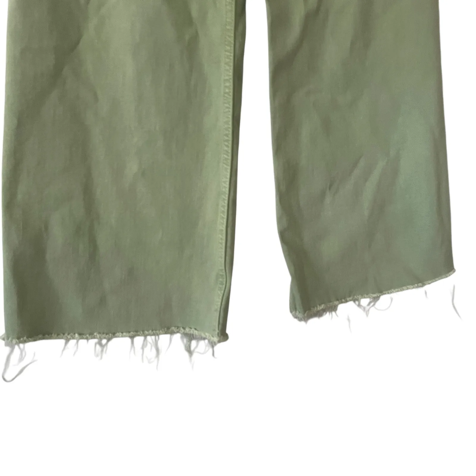 Zara Wide Leg Cropped Green Pants Womens Size 2‎ Frayed Hem Casual - Image 3