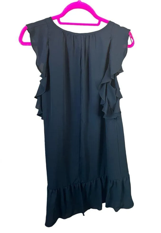 j crew factory black dress ruffle keyhole button front Tiered midi Womens small - Image 2