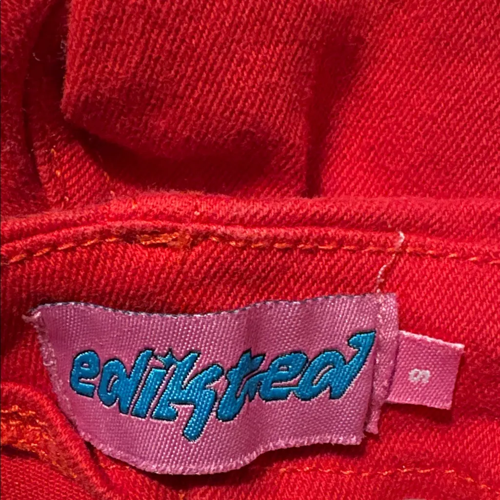 Edikted x Dolls Kill Small Engine Red Corset Flare Jeans Pants - Image 4