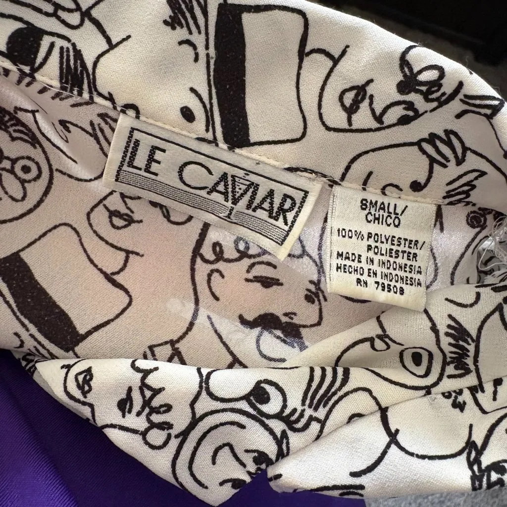 Le Caviar Womens Vintage People Print Blouse Long Sleeve Rare Small Shoulder Pad White - Image 5