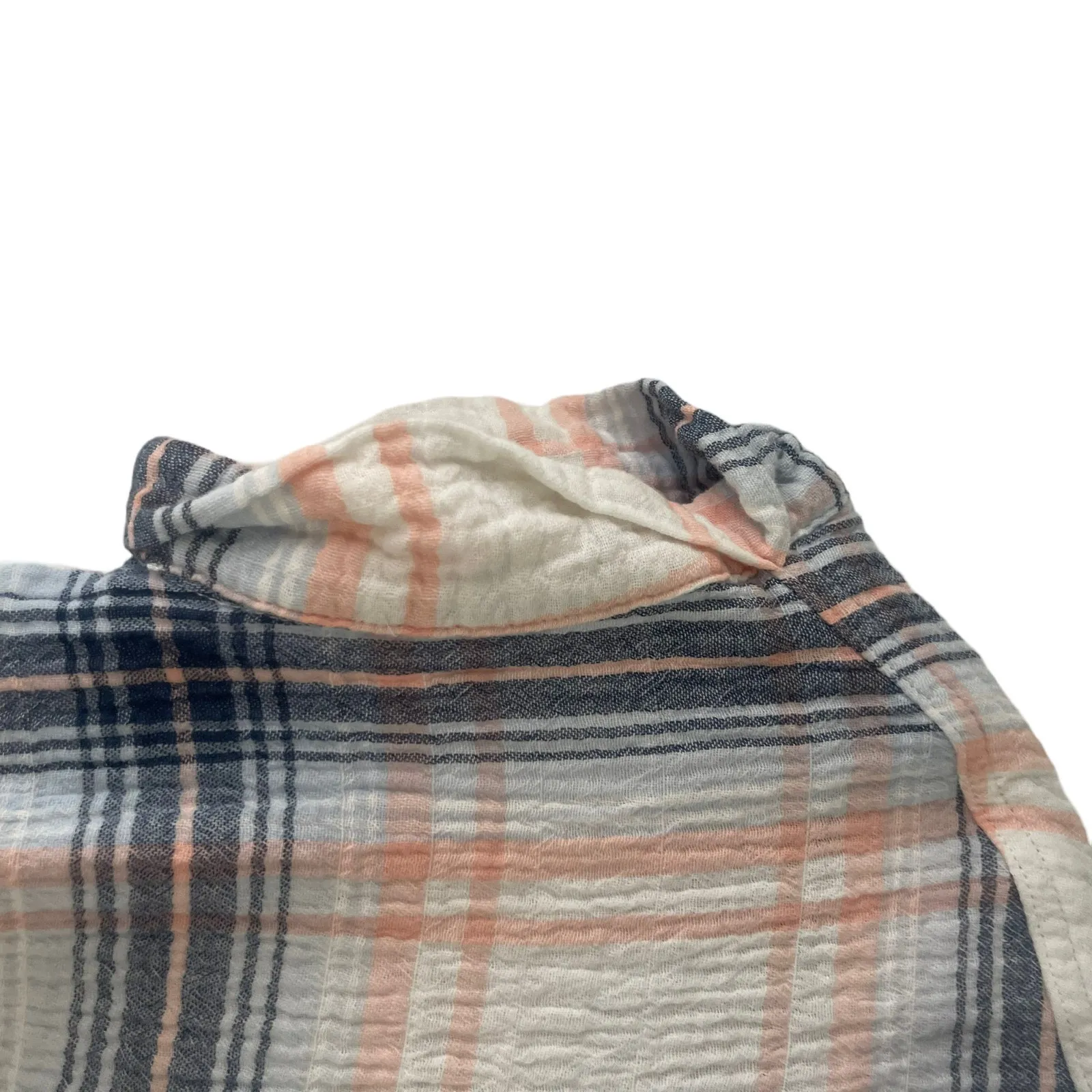 Sanctuary Women's Size Small Blue Pink Plaid Button Up‎ Gauze Short Sleeve Tie - Image 5