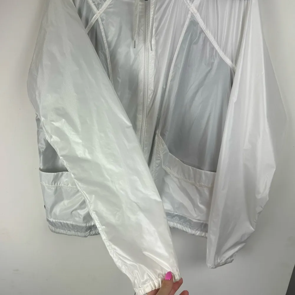 Athleta White Lined Windbreaker Jacket Sz 1X Full Zip Athletic Pockets Hooded - Image 9