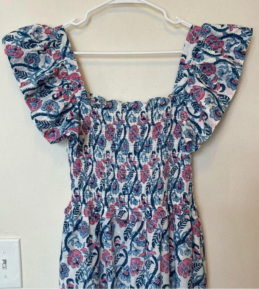 ANNA CATE Giselle Floral Block Print Ruffle Smocked Maxi Dress Blue/Pink Small Blue - Image 5