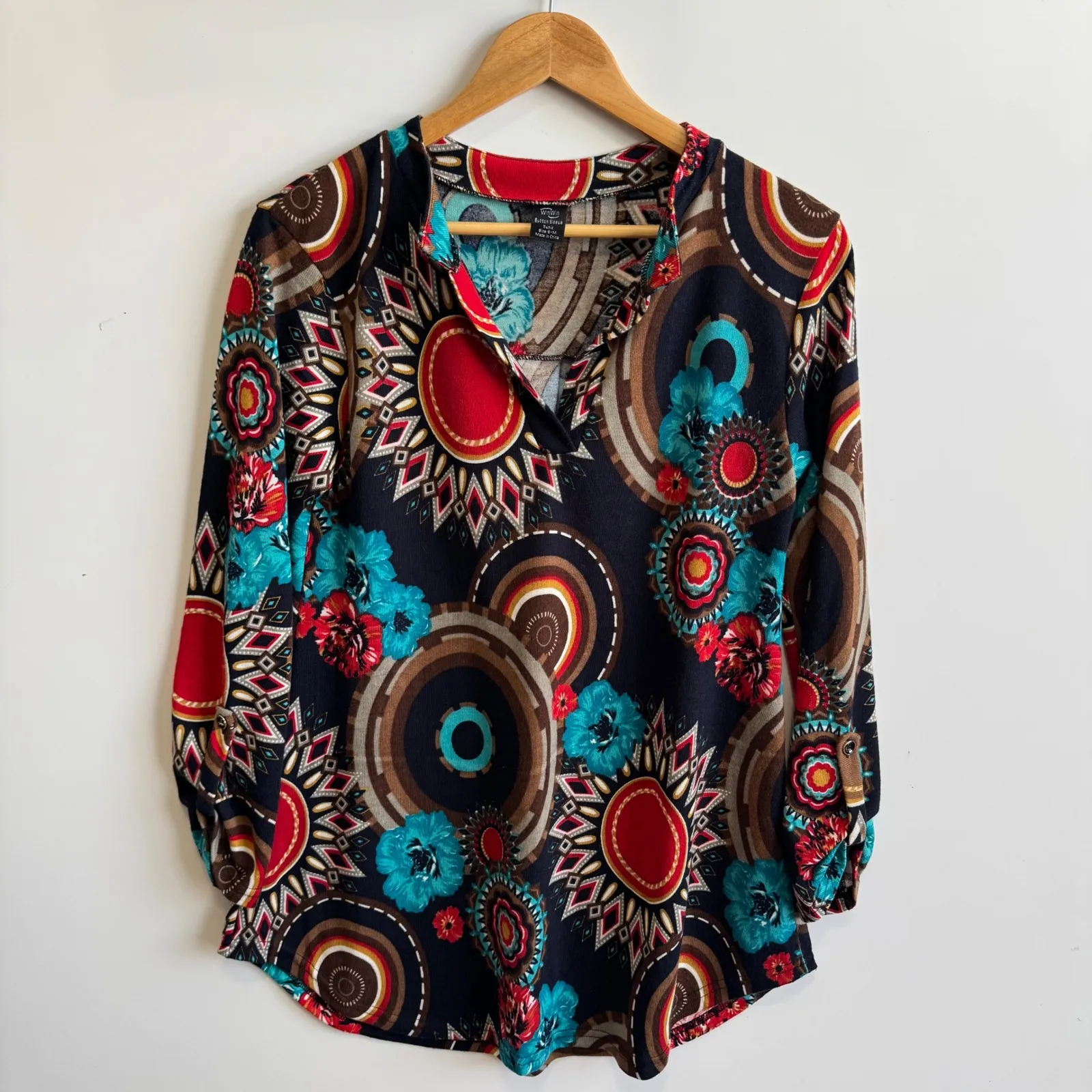 WinWin Button Sleeve Tunic Top Floral Print Long Sleeve‎ S-M - Image 2