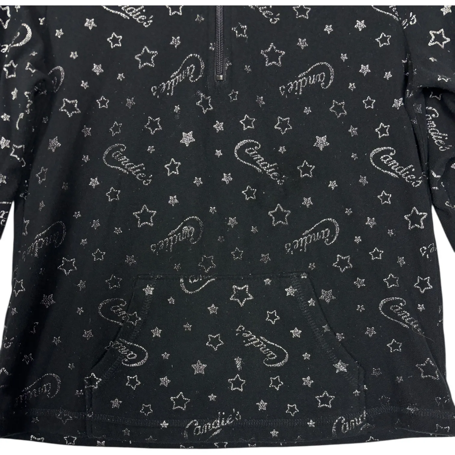 Candies Y2K Black Velour Star Logo Lounge Set Hoodie Flare Leg Pants Womens sz M Size M - Image 3