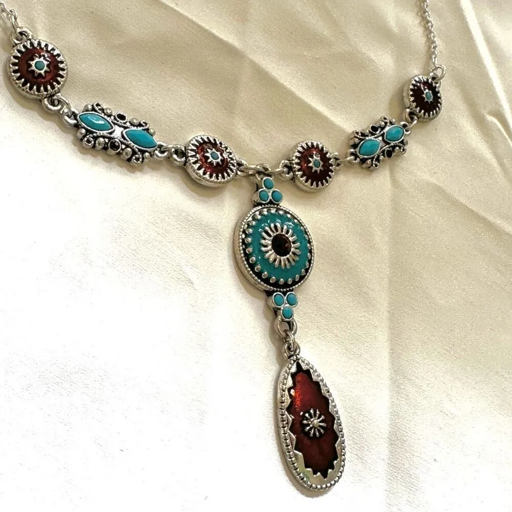 Avon enameled south western style Y necklace Blue - Image 9