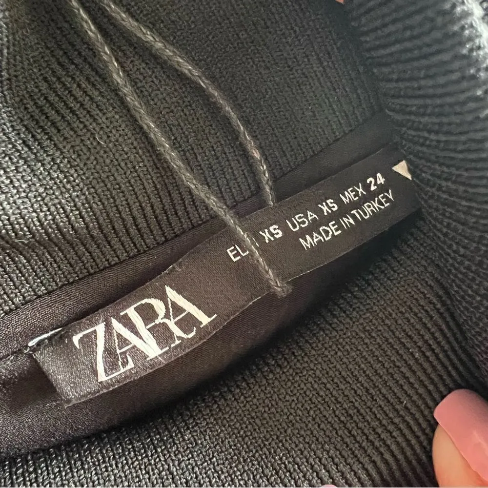 NWT Zara Black Satin Effect Long Sleeve Mock Neck Top Size XS Zipper Turtleneck - Image 7