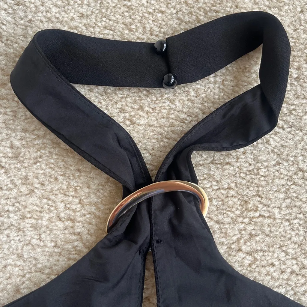 NWT PrettyLittleThing Black Halter Low Back Woven Trim Detail Mini Dress Size 8 - Image 6