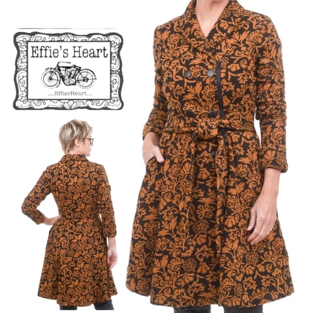 Effie’s Heart Emporium Coat Royal, black/gold Zip Long Jacket with belt Black Size L - Image 5