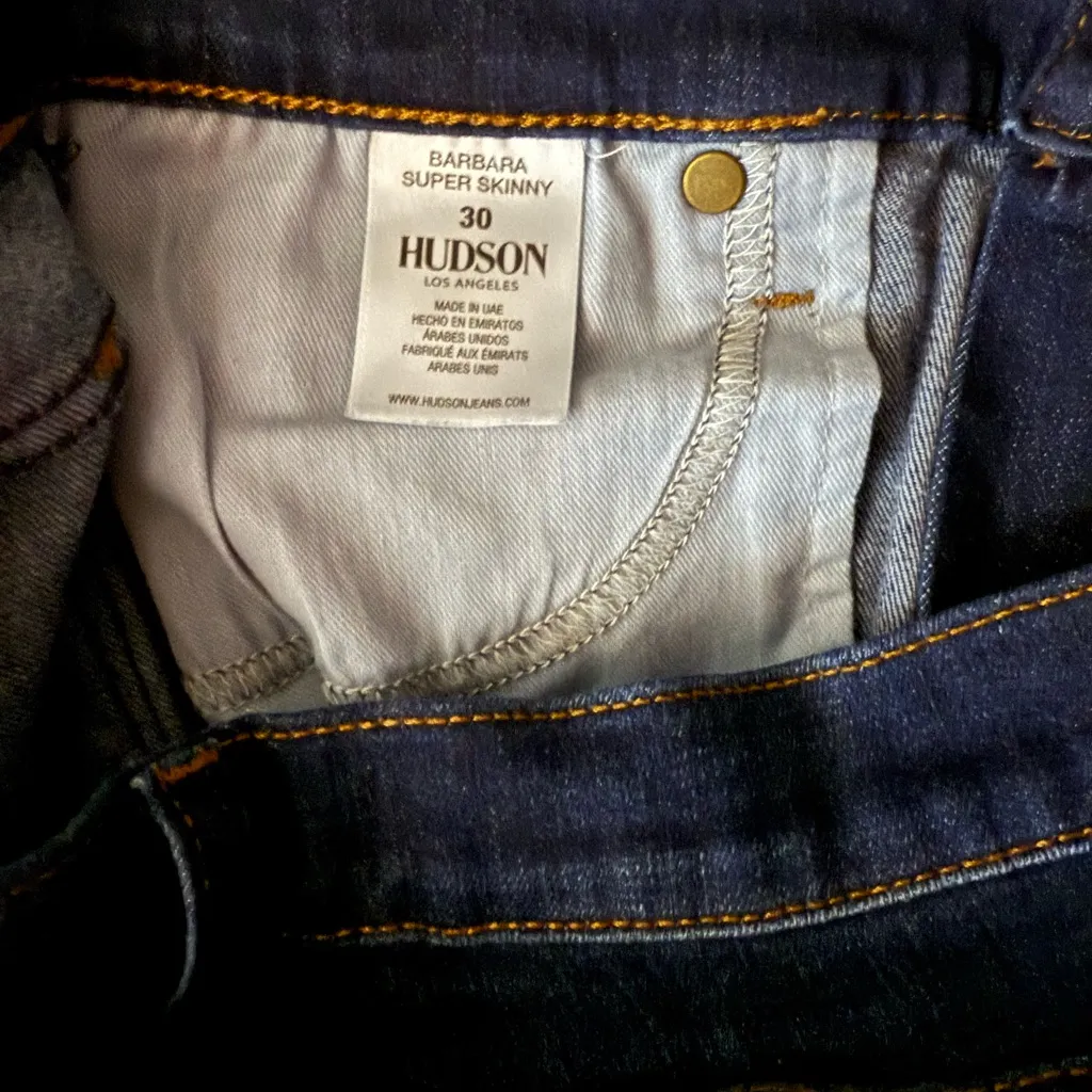 Hudson Barbara Super Skinny Jeans with De-stressed on front of jeans. Size 30 - Image 8
