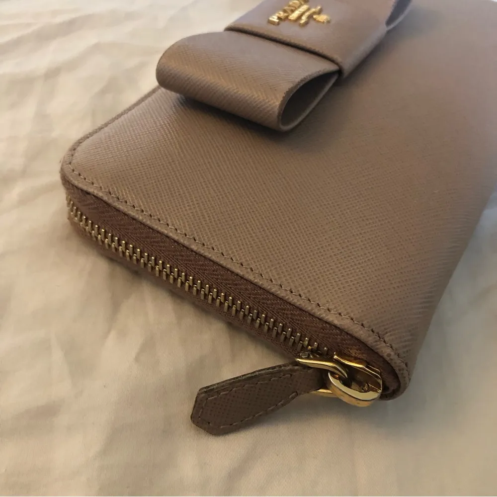 Prada Saffiano Ribbon Bow Zip Around Wallet - Image 4