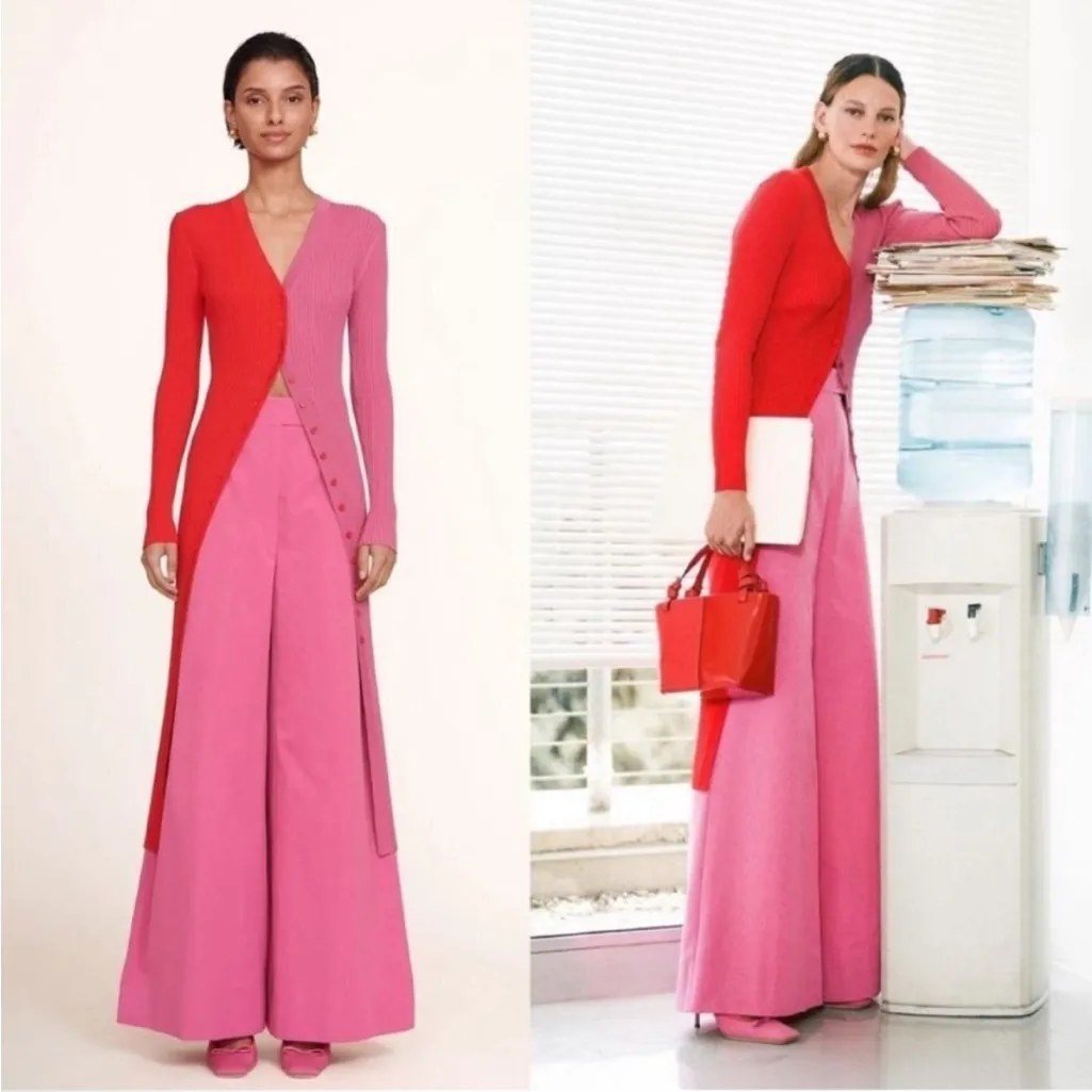 Staud Shoko Ribbed Knit Midi dress in Poppy Rosebud Pink Sz S Red - Image 2