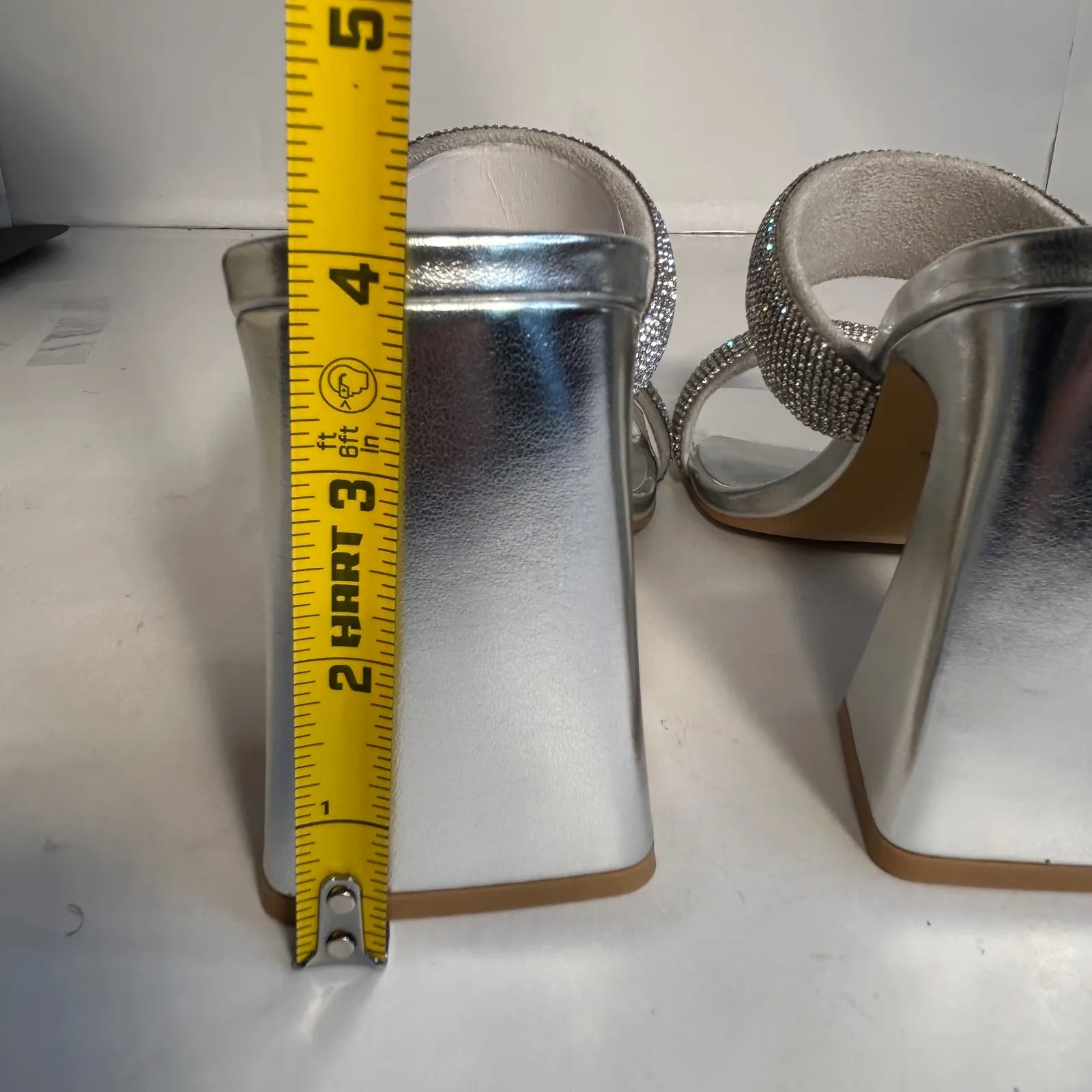 Open Edit EDSASHA FAB Silver Metallic Embellished Block Heel Mules Size 7.5M - Image 5