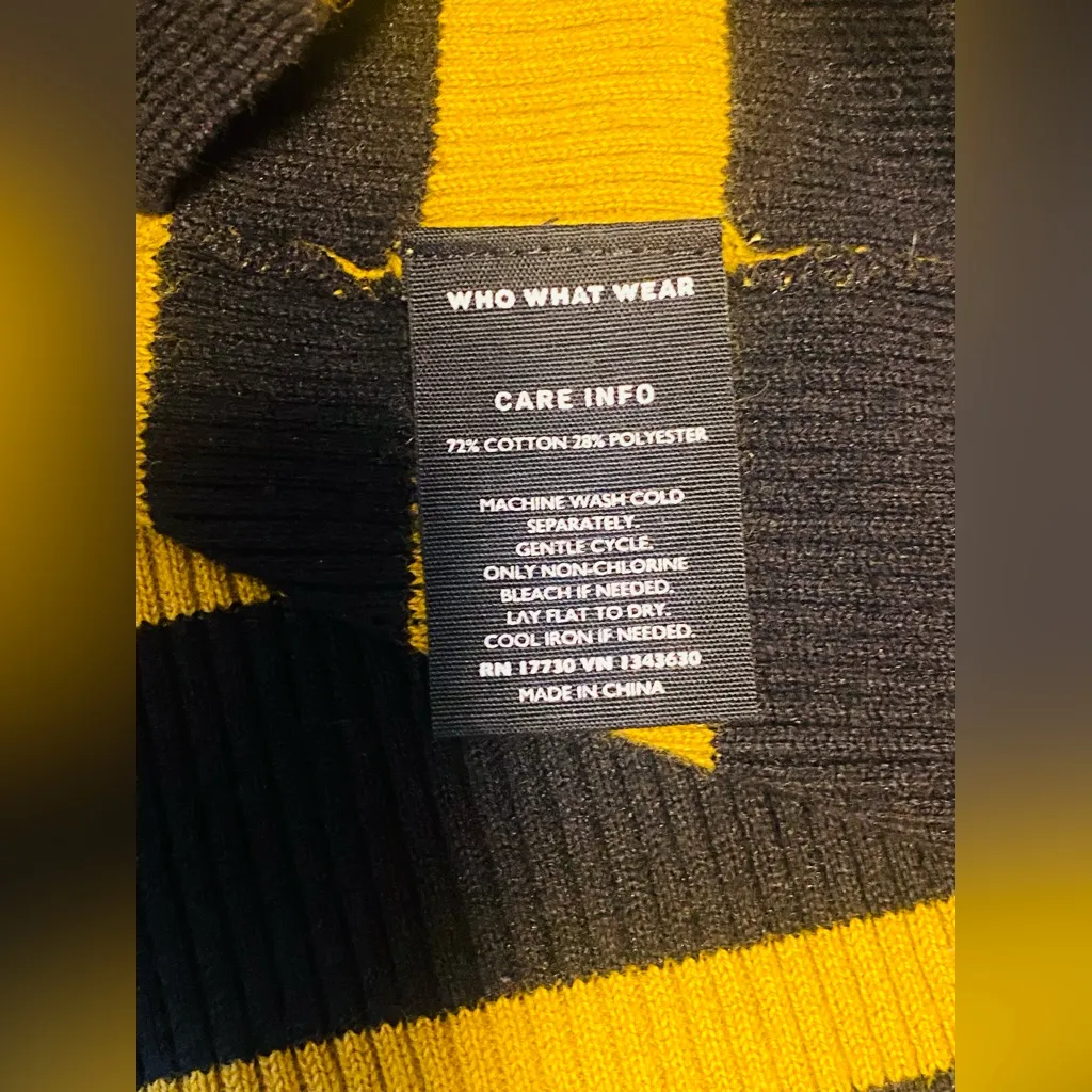 Who What Wear Black/Yellow Striped Sleeveless Button Up Sweater Vest - Image 5