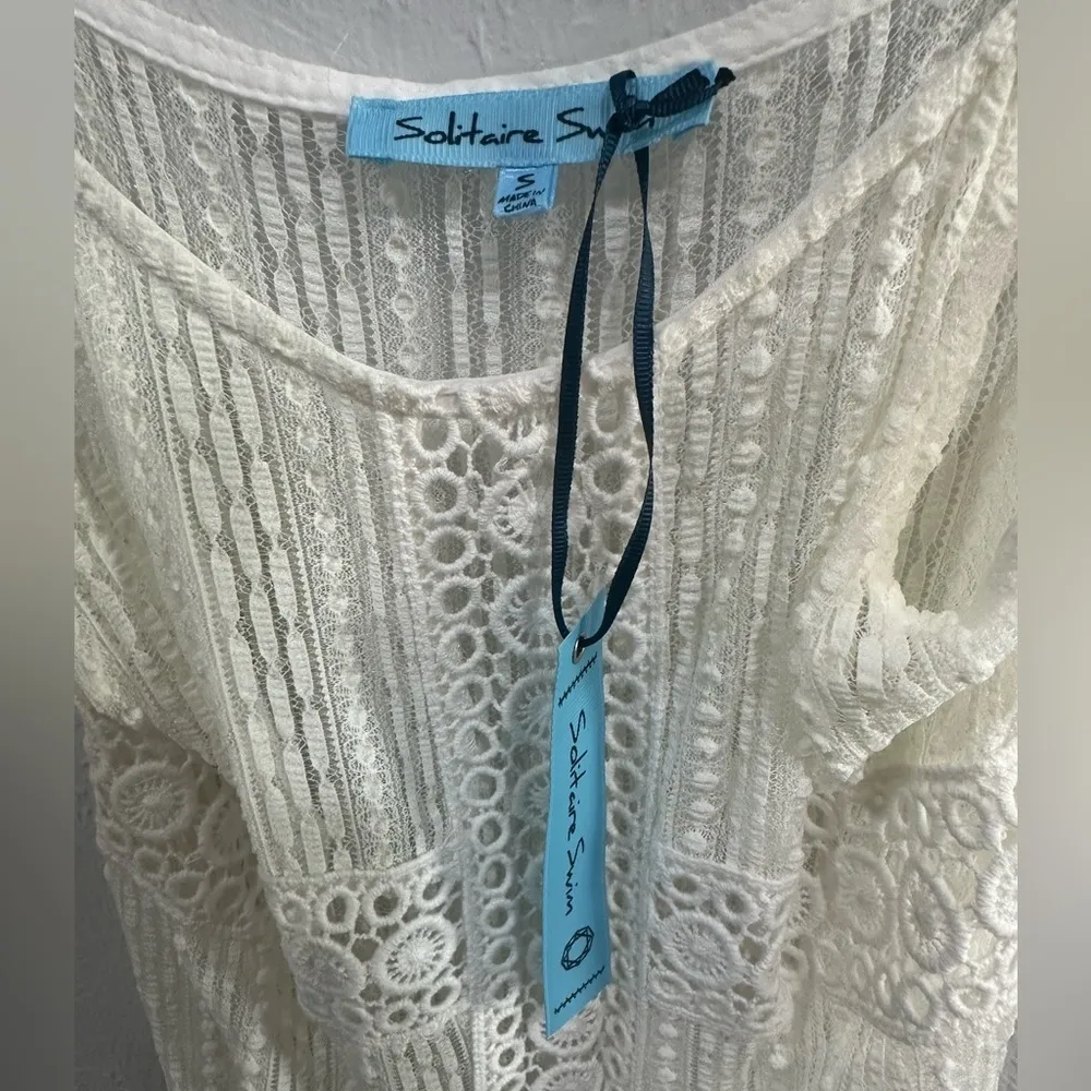 NEW Solitaire Swim Off White Ivory Crochet Lace Hi Low Hem Beach Coverup Dress - Image 3