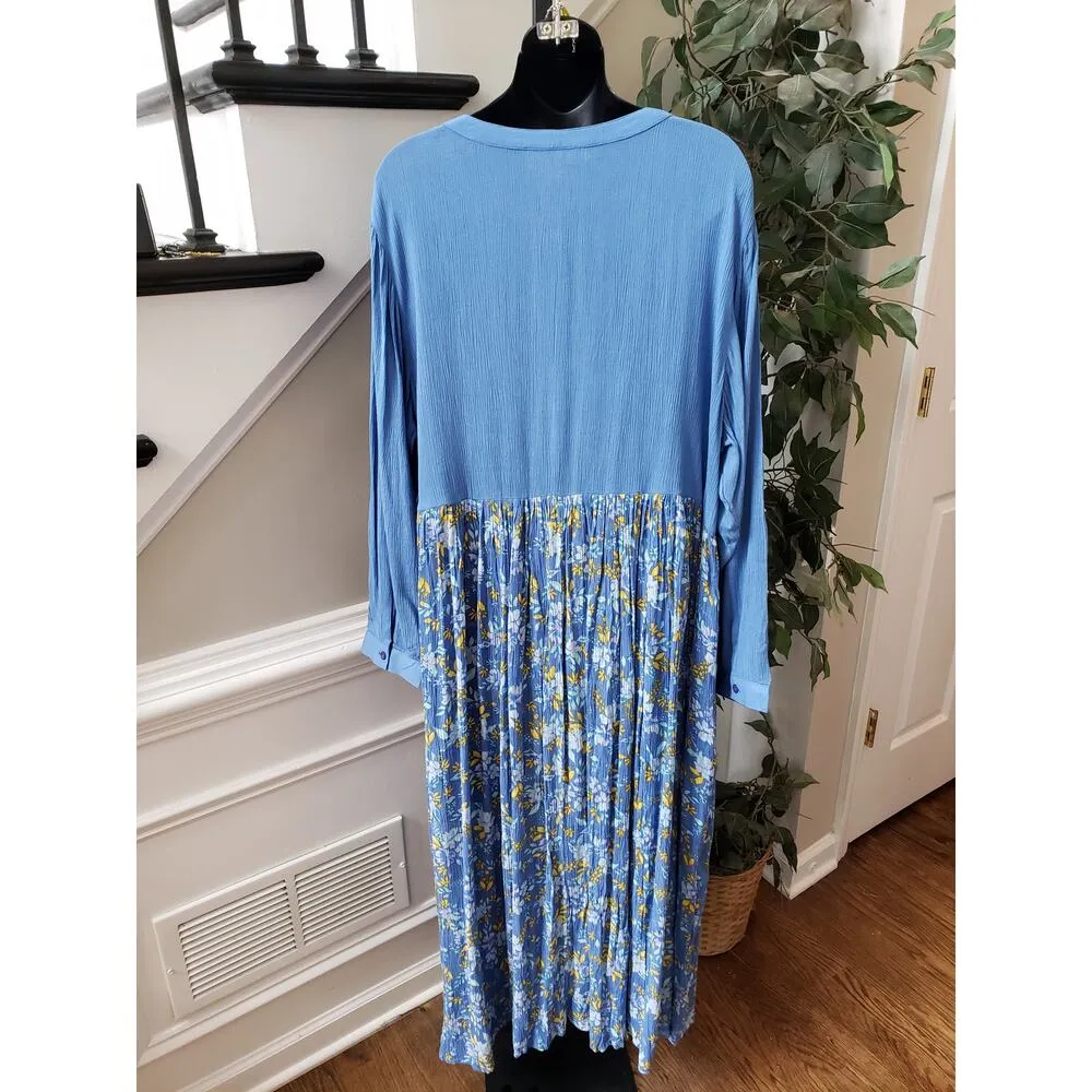 Woman Within Maxi Dress Womens 22W Blue Floral Rayon Long Sleeve Boho Style - Image 7