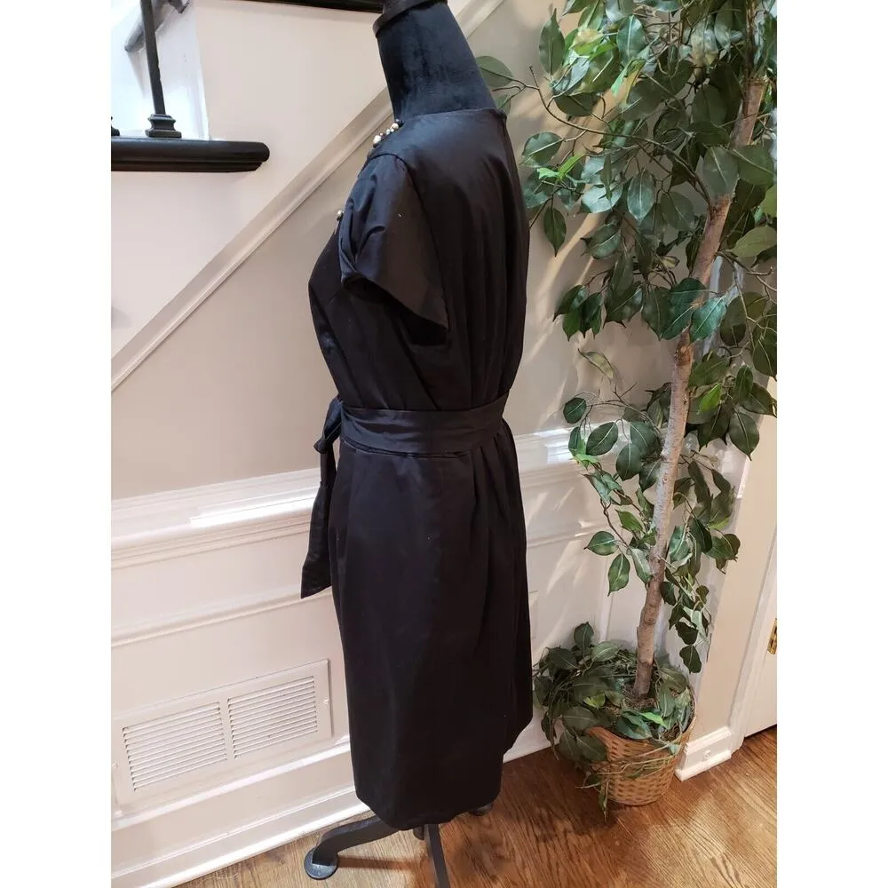 Alfani Women's Black Beaded Tie Waist V Neck Short Sleeve Knee Length Dress 18W - Image 9