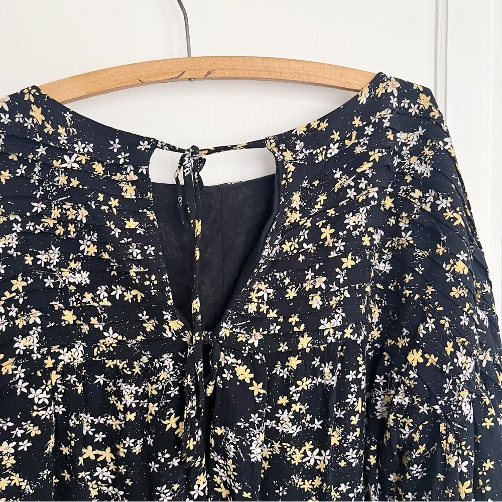 Free People • Dessa Bodysuit blouse black floral pleated yellow white flowers - Image 15