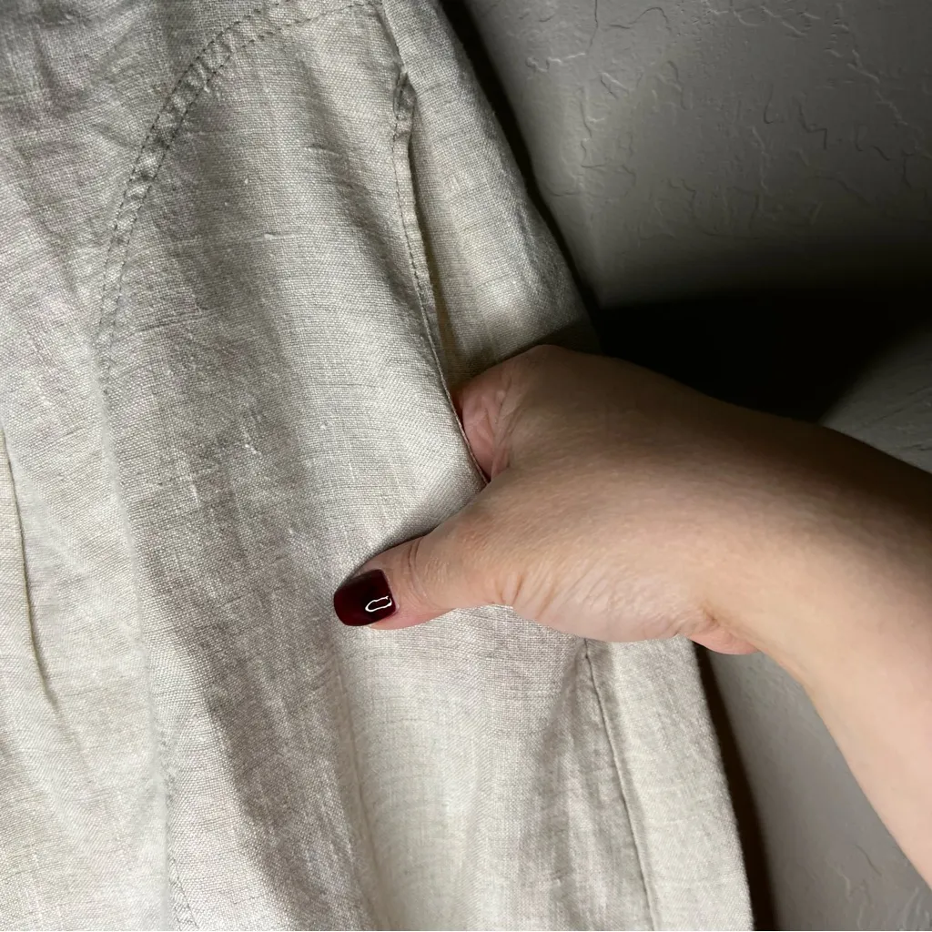 Flax Vintage 100% Linen Beige Button-Down Midi Skirt - Image 6