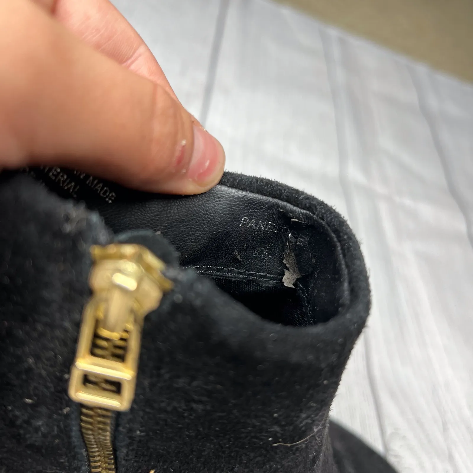 Steve Madden Black Heeled Ankle Boots Booties Leather Suede Gold Zip Sz 8.5M - Image 9