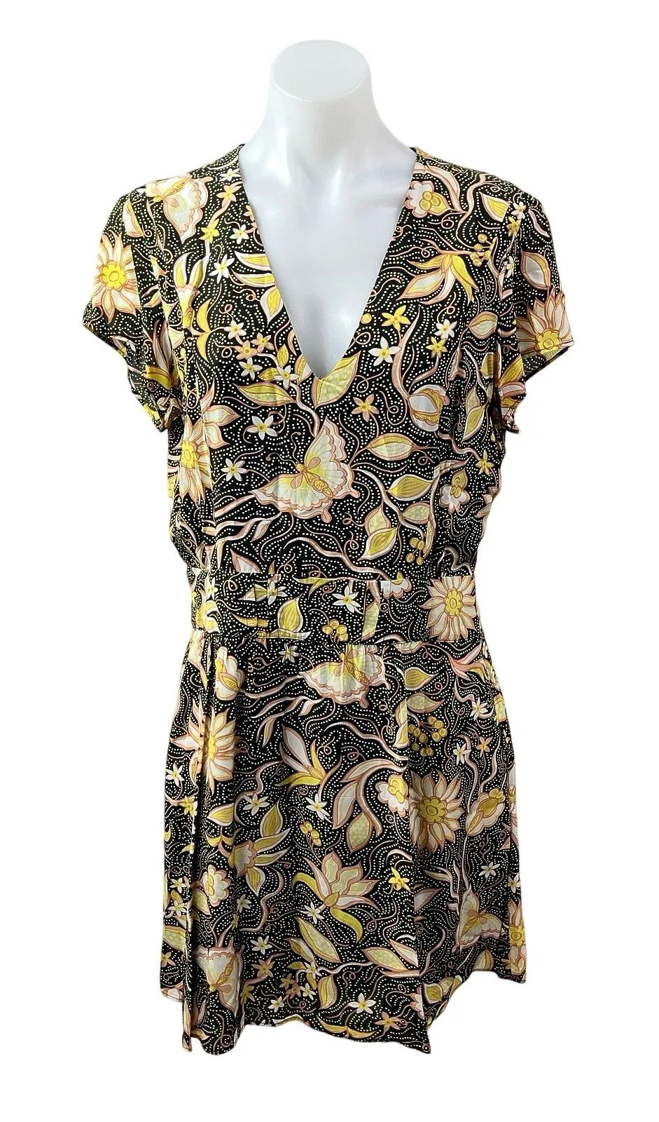The Kooples Multicolor Floral V Neck Short Cap Sleeve Mini Flare A-Line Dress 3 - Image 1
