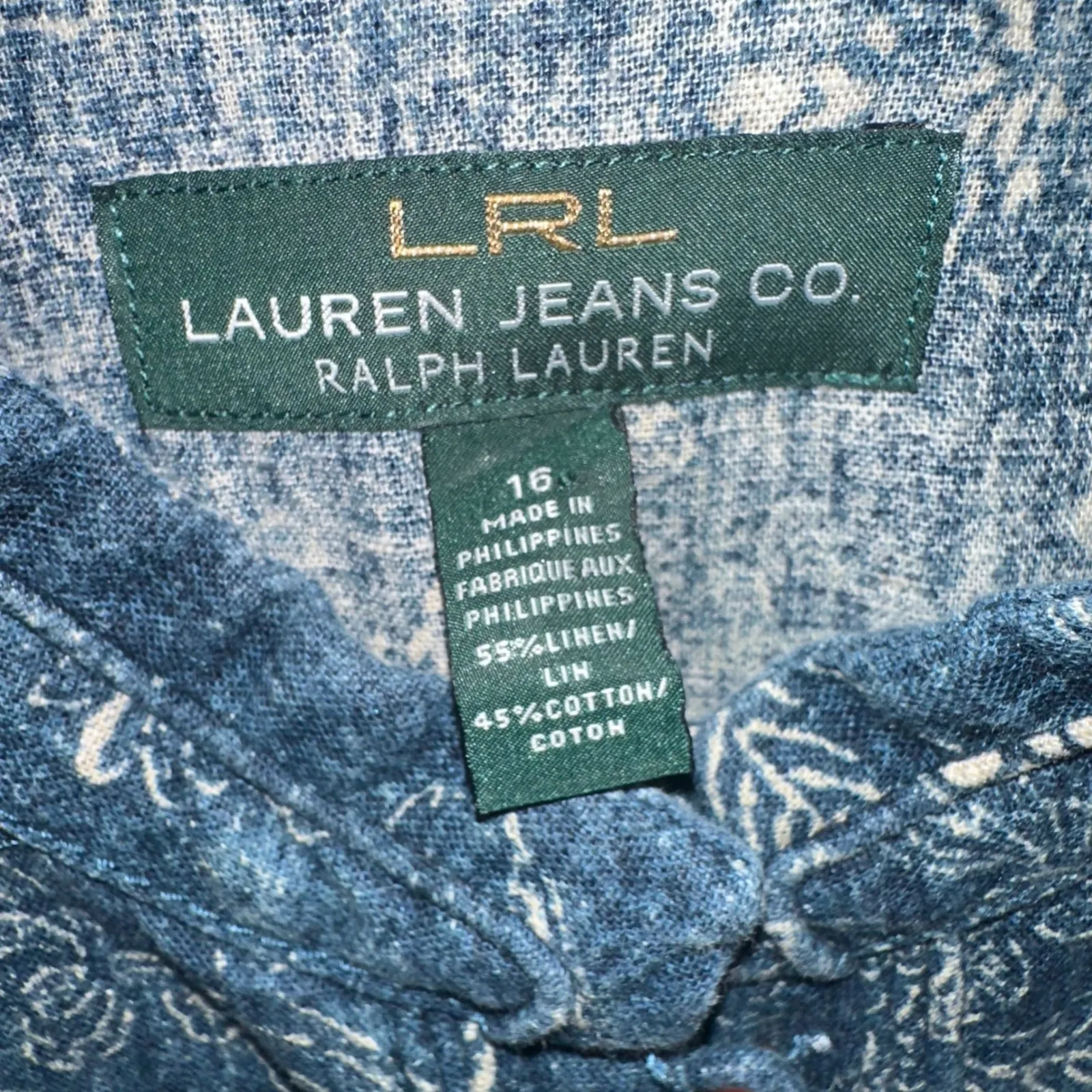 LRL Lauren‎ Jeans Co. Women's Floral Button Up Jacket Denim, Linen Blend Size 16 Blue - Image 6