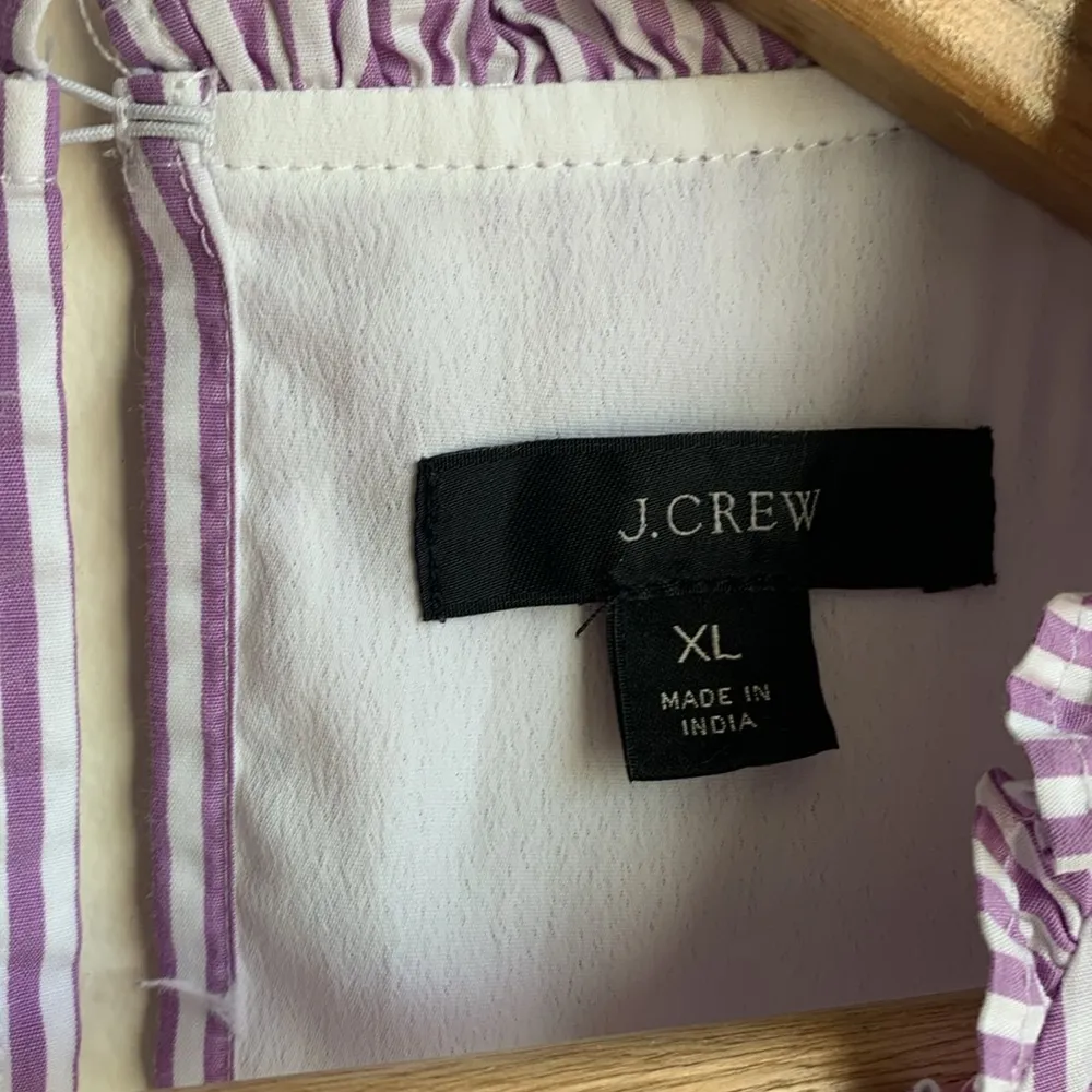 J. Crew Tiered Ruffle Dress in Stripe (Sz XL) Lilac Purple Cotton Sleeveless Bib - Image 7