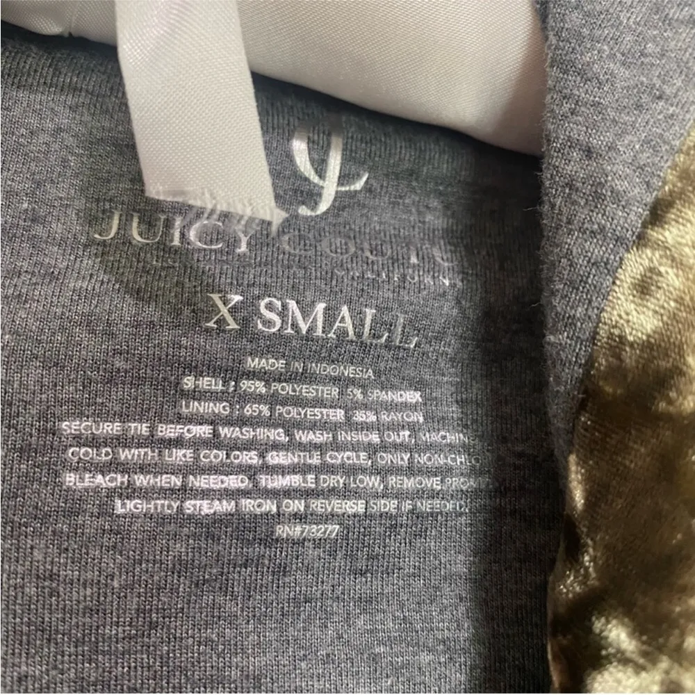 Juicy Couture Y2K Olive Green Crushed Velvet Hoodie Girlie Metallic Oversized XS - Image 10