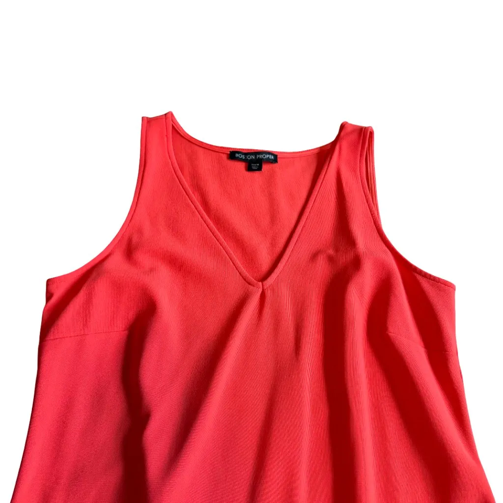 Boston Proper Sleeveless Bold Coral Dress Maxi Length Stretch V-Neck Size Medium - Image 2