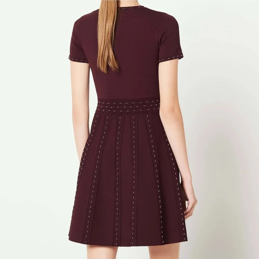 Sandro Montaigne Red Bordeaux Bead Embellished Studded Sweater Knit Dress 36 XS - Image 9