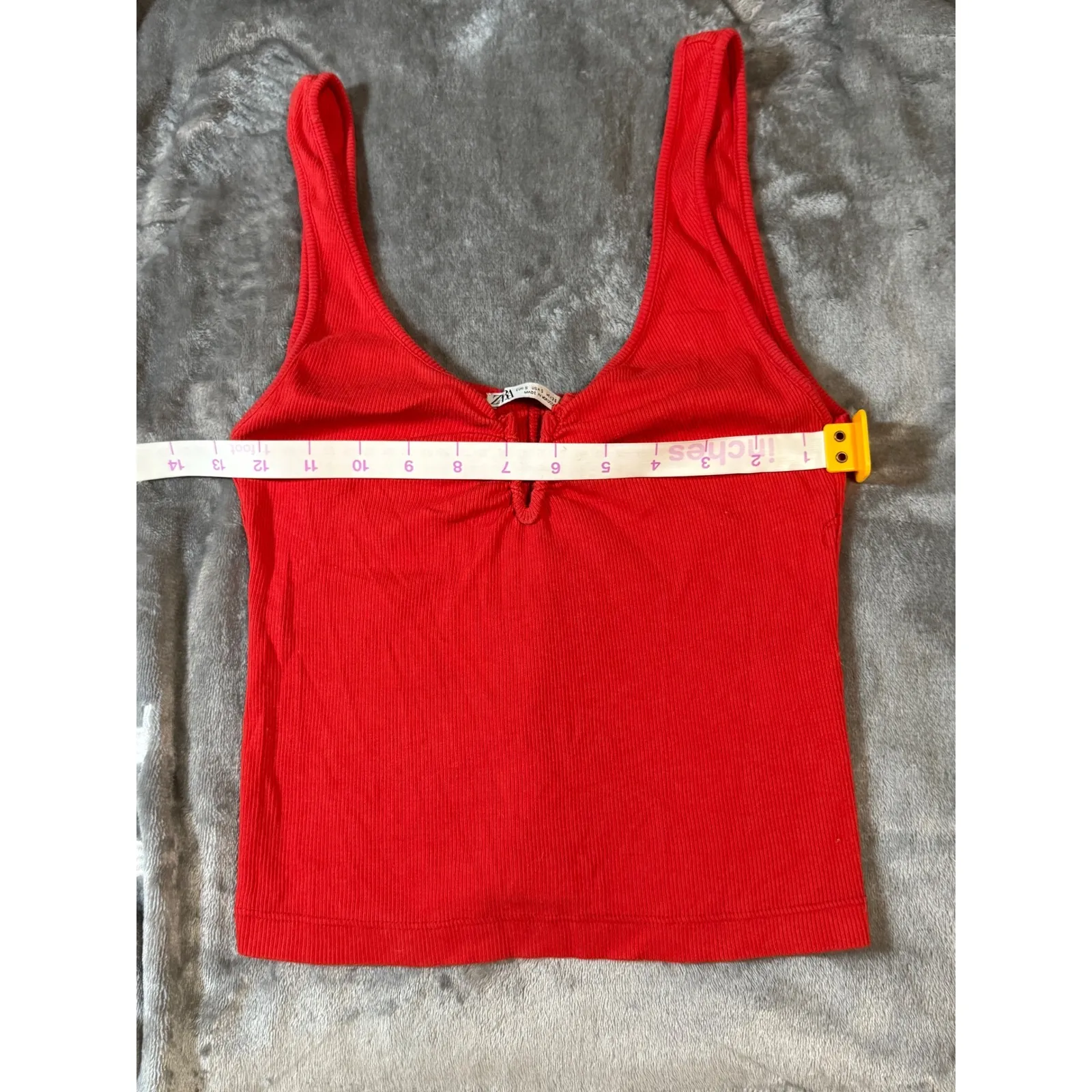 Zara Women Red Y2K Ribbed Tank Top Size‎ Small Mini V-Neck Causal Lightweight - Image 4