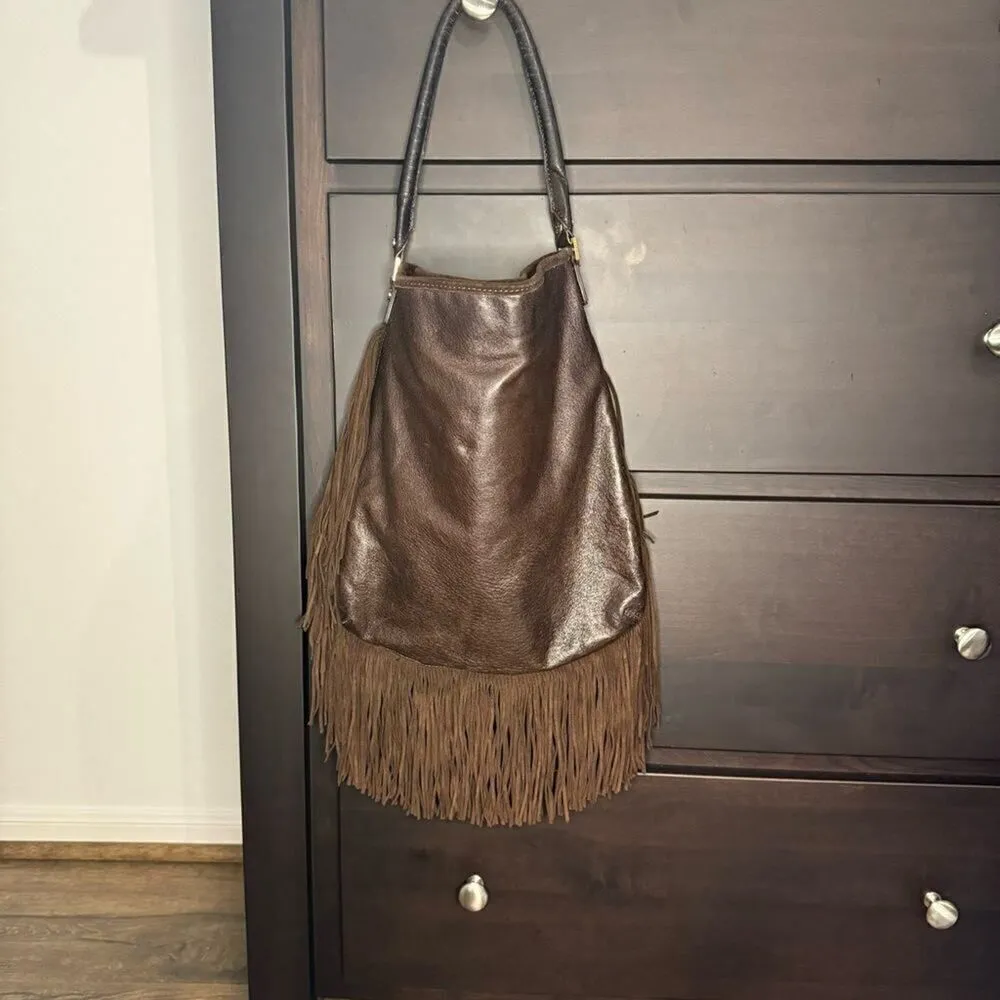 Tory Burch Dark Brown Fringed Leather Suede
Hobo Bag - Image 2