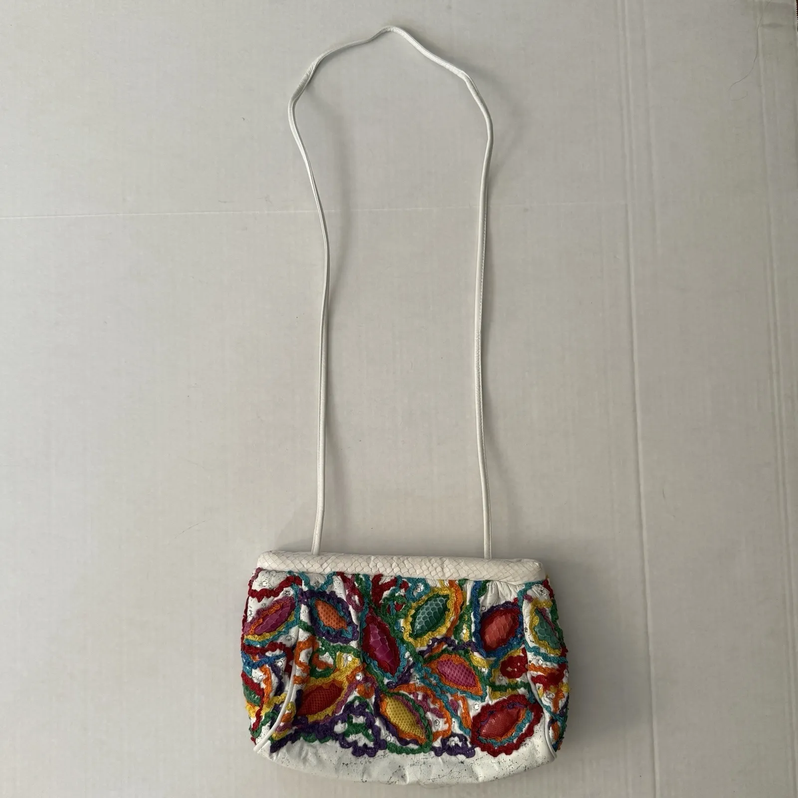 Rita Diana For Mylinka Vintage Women's Crossbody Bag White Leather 80s Bright‎ - Image 3