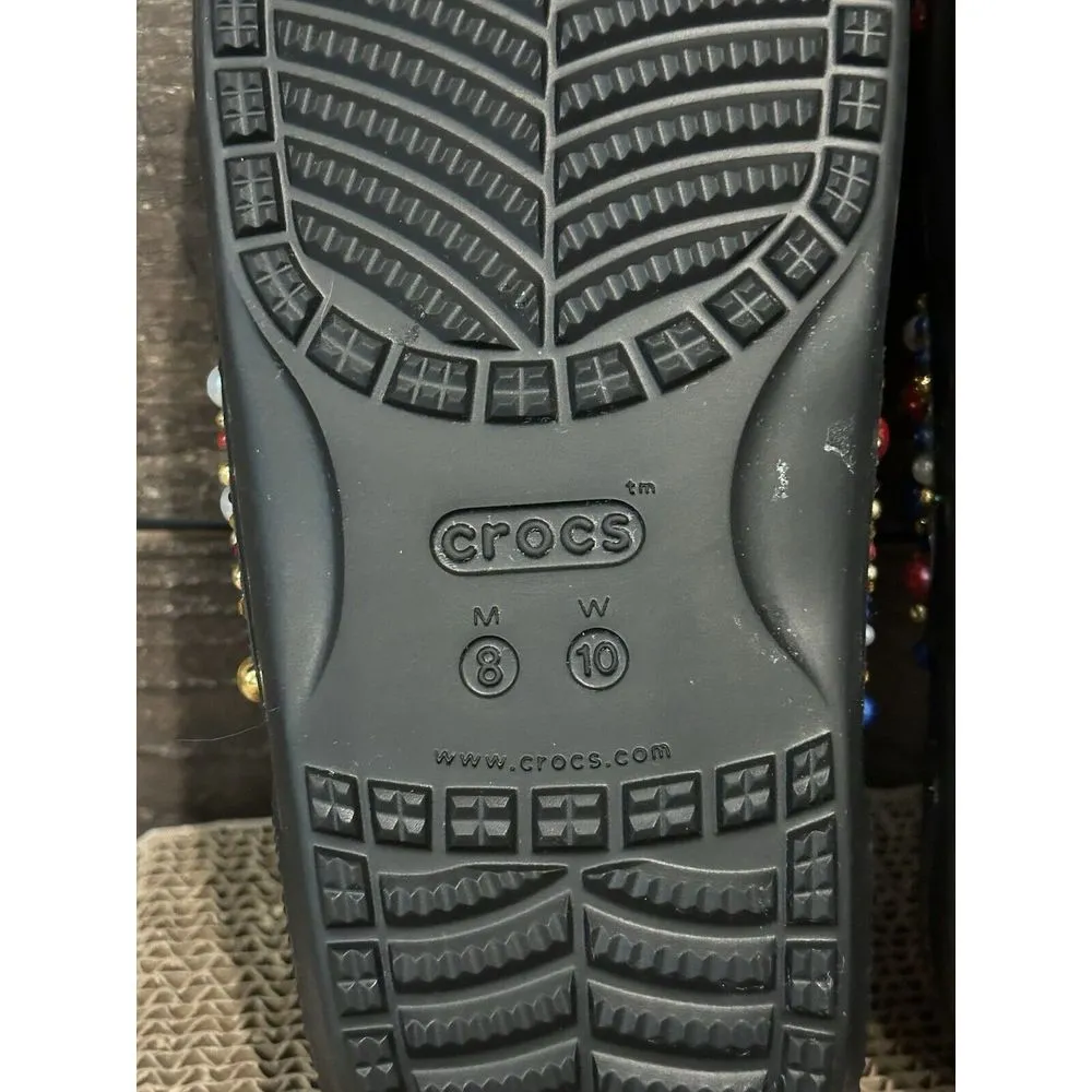 Custom Blinged Crocs Slides. Rhinestones, Charms, Vinyl STEELERS‎ Size M8 W10 - Image 10