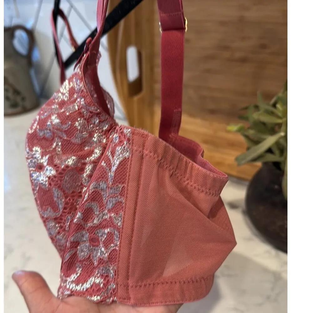 Cacique unlined pink metallic sheer Balconette bra with underwire sz 44D - Image 5