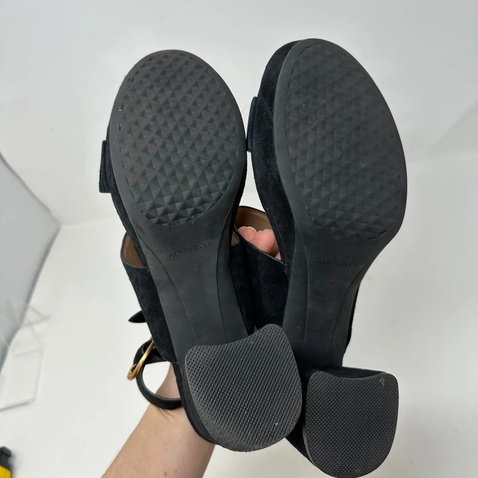 Aerosoles Camera Platform Sandal Black Faux Suede Size 9 - Image 7