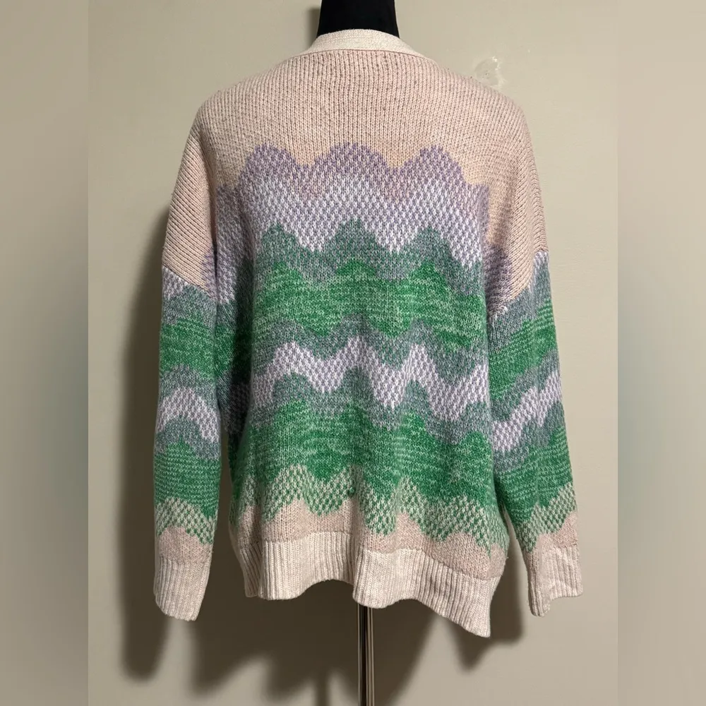 EUC 99 Jane Street Green and Pink Wavy Pattern Cardigan size XL - Image 5