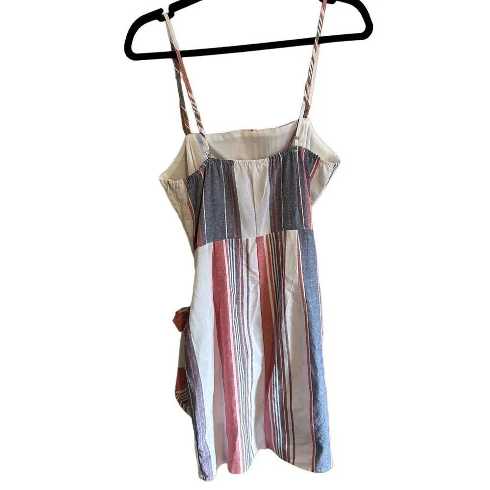 &Merci red white blue striped faux wrap sleeveless dress L NEW - Image 2