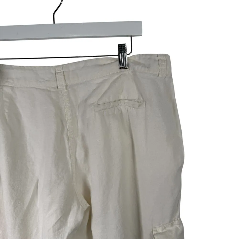 Eileen Fisher White 100% Organic Linen Crop Cargo Pants Lagenlook Womens 14 - Image 5