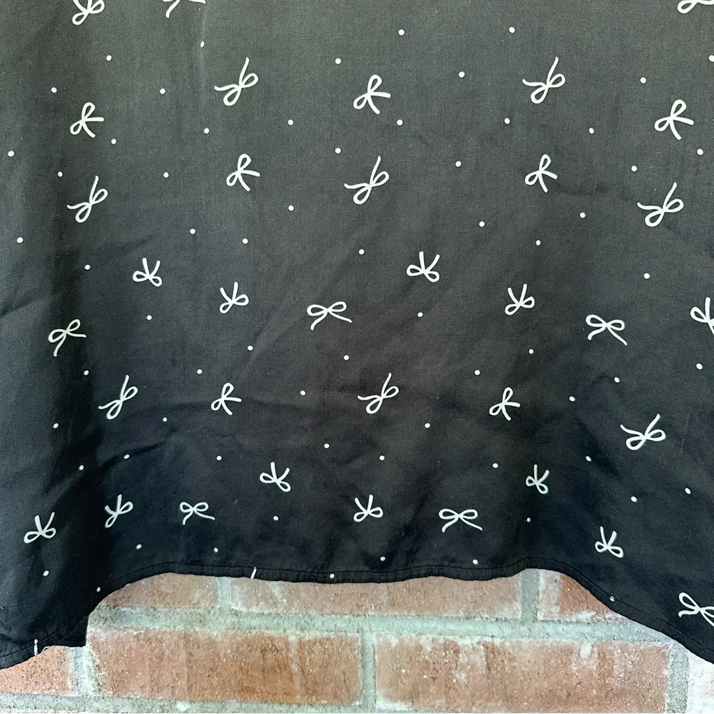 Aerie Satin Bow Print Front Tie Open Blouse Shirt Womens XL Black White Coquette - Image 9